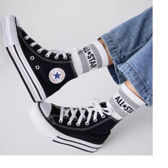 EUC CTAS Converse leather Eva Lift Jet Black A01015C (Youth 2) KICKS - Picture 1 of 9